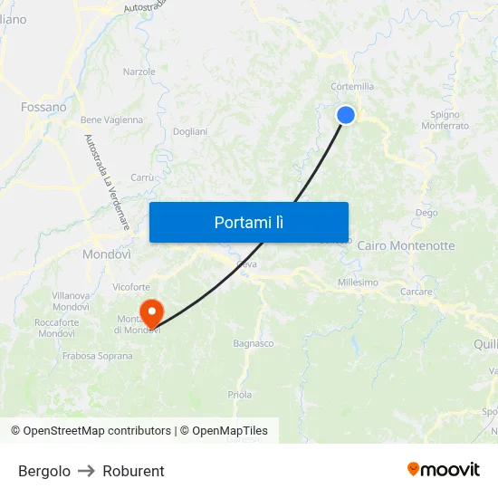 Bergolo to Roburent map