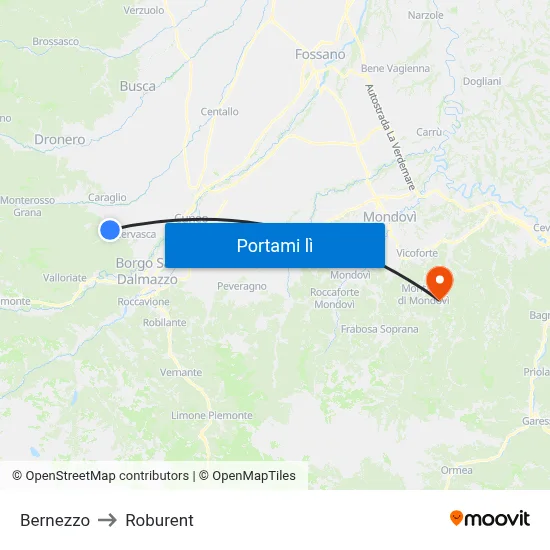 Bernezzo to Roburent map