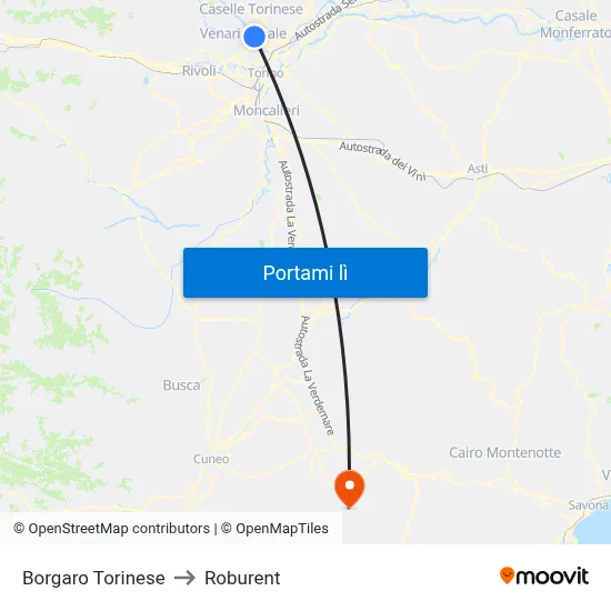 Borgaro Torinese to Roburent map