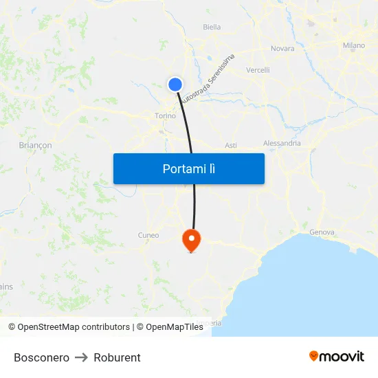 Bosconero to Roburent map