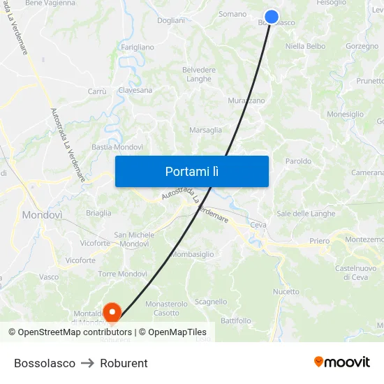 Bossolasco to Roburent map