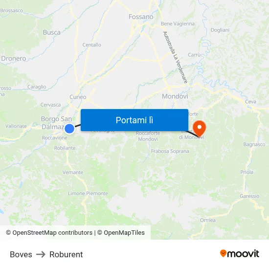 Boves to Roburent map