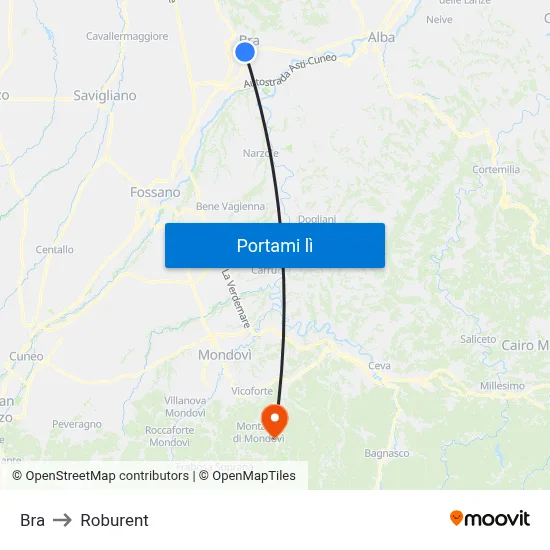 Bra to Roburent map