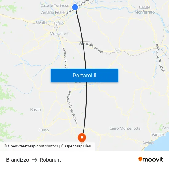Brandizzo to Roburent map