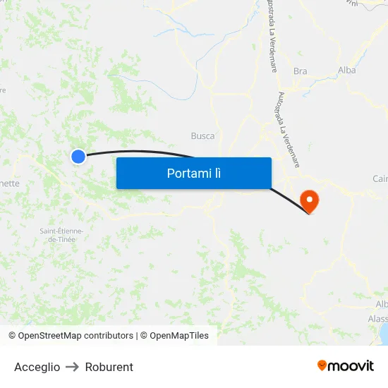 Acceglio to Roburent map