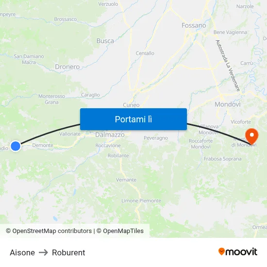 Aisone to Roburent map