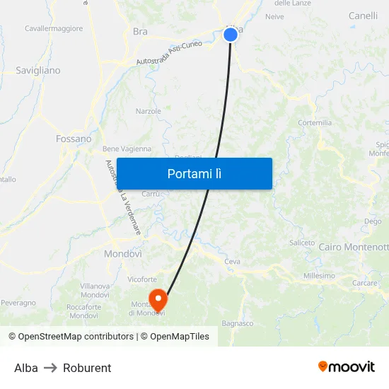 Alba to Roburent map