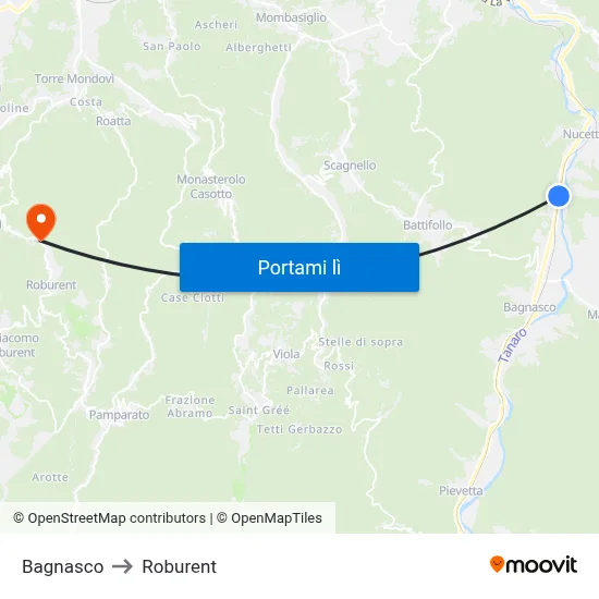 Bagnasco to Roburent map