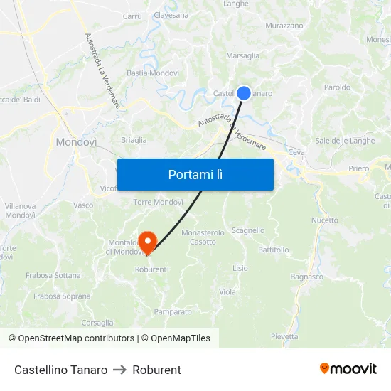 Castellino Tanaro to Roburent map