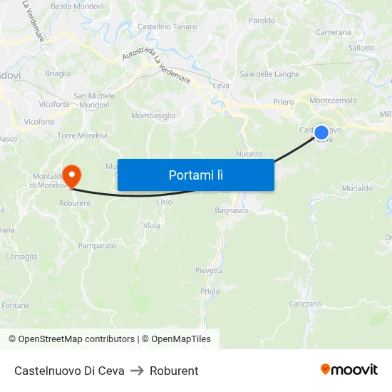 Castelnuovo Di Ceva to Roburent map