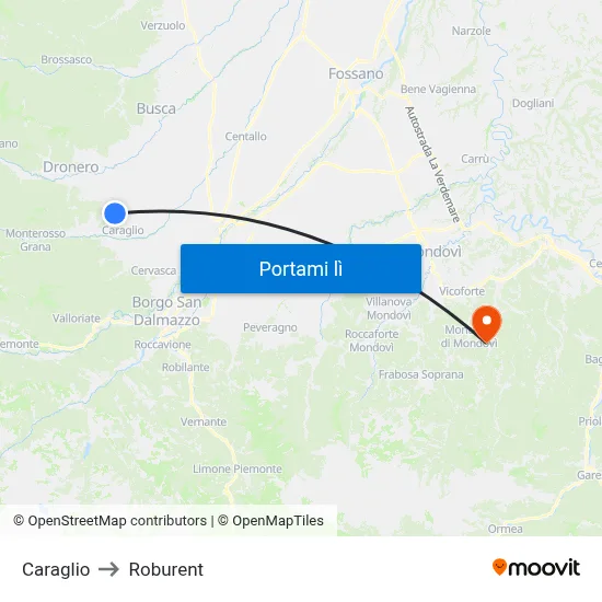 Caraglio to Roburent map