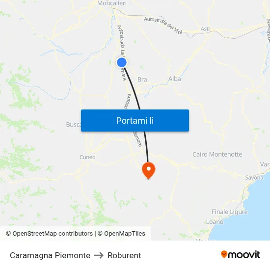 Caramagna Piemonte to Roburent map