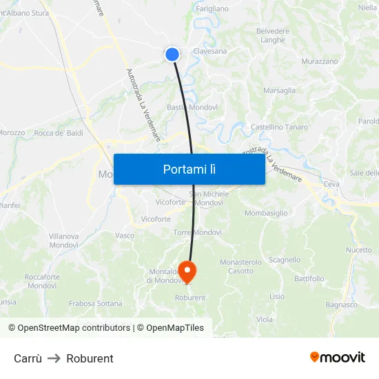 Carrù to Roburent map