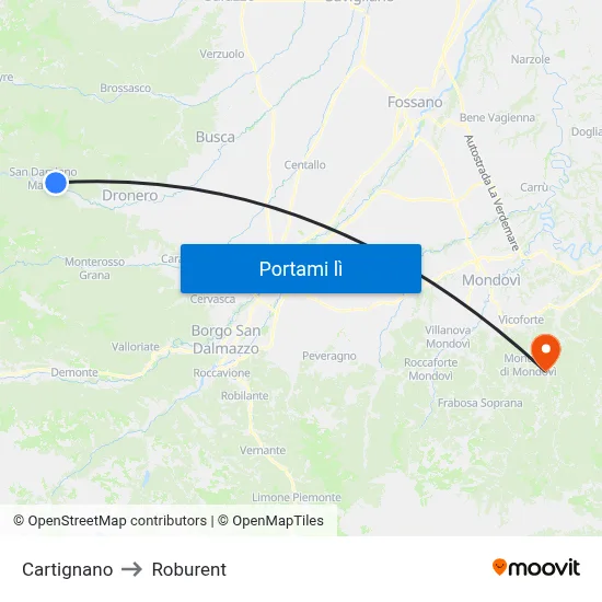 Cartignano to Roburent map