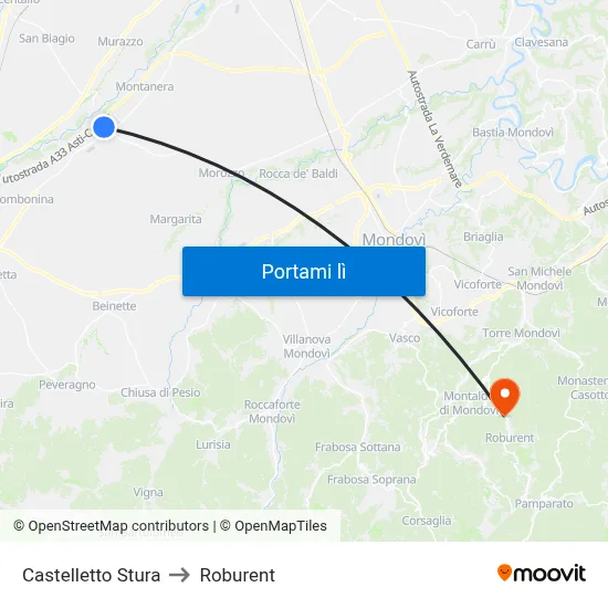 Castelletto Stura to Roburent map