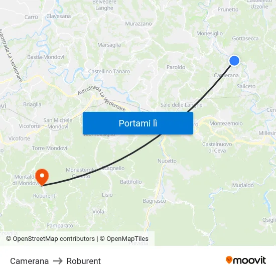Camerana to Roburent map