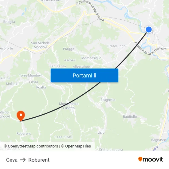 Ceva to Roburent map