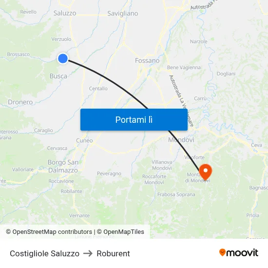 Costigliole Saluzzo to Roburent map