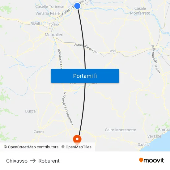 Chivasso to Roburent map