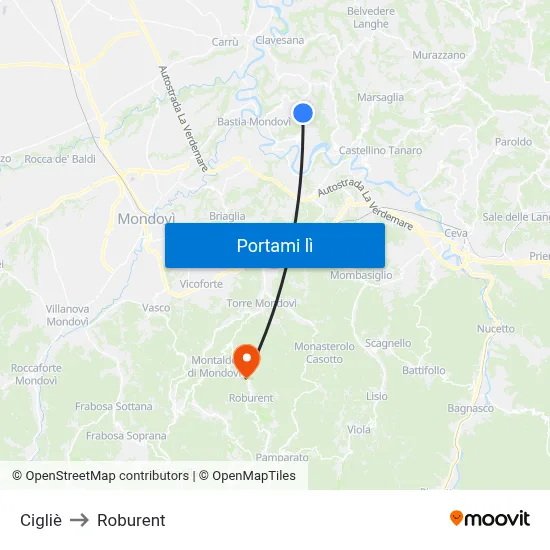 Cigliè to Roburent map