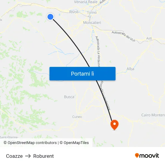 Coazze to Roburent map