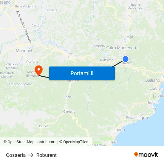 Cosseria to Roburent map