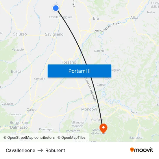 Cavallerleone to Roburent map