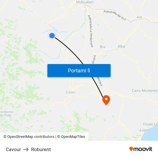 Cavour to Roburent map