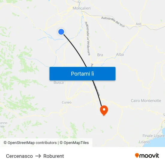 Cercenasco to Roburent map