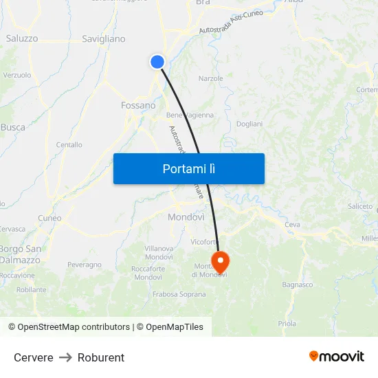 Cervere to Roburent map