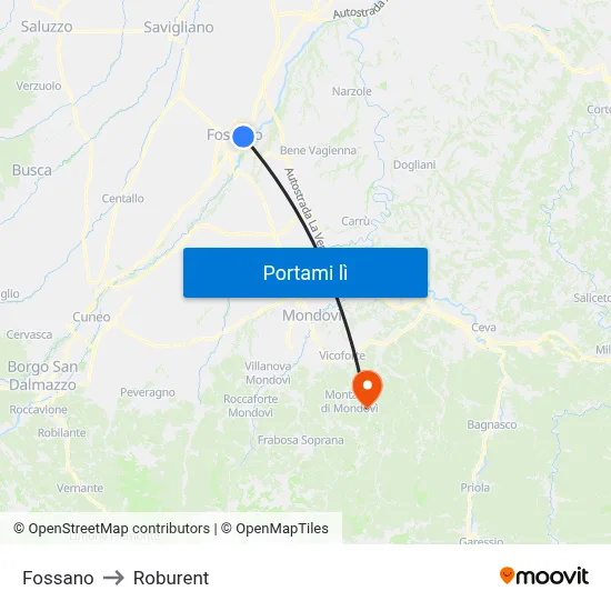 Fossano to Roburent map