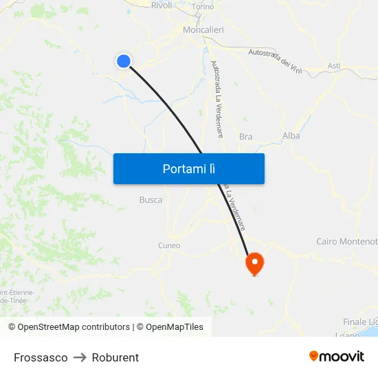 Frossasco to Roburent map