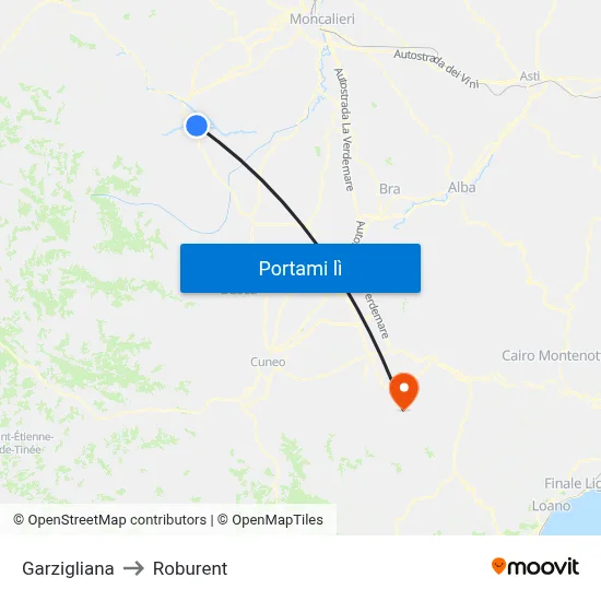Garzigliana to Roburent map