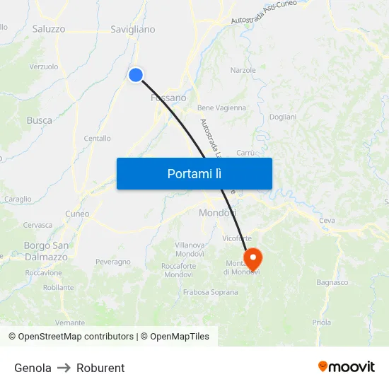 Genola to Roburent map