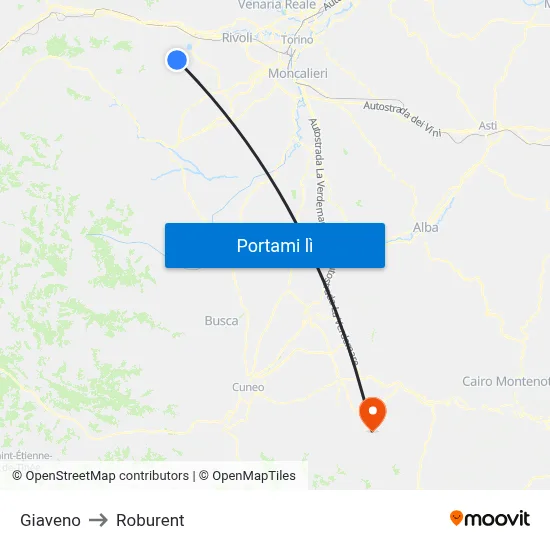 Giaveno to Roburent map