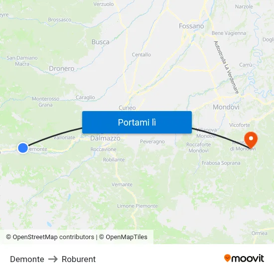 Demonte to Roburent map