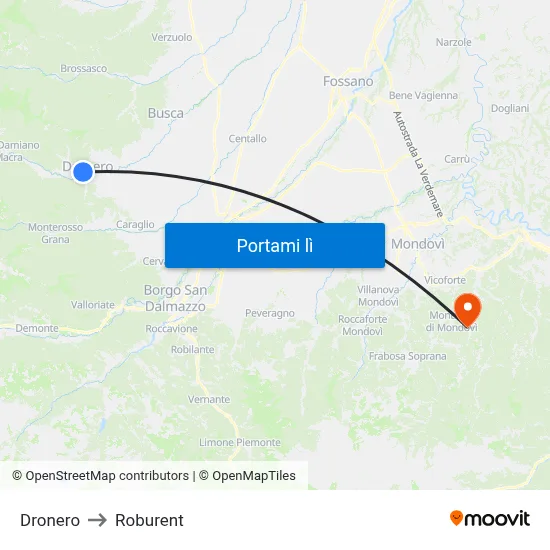 Dronero to Roburent map