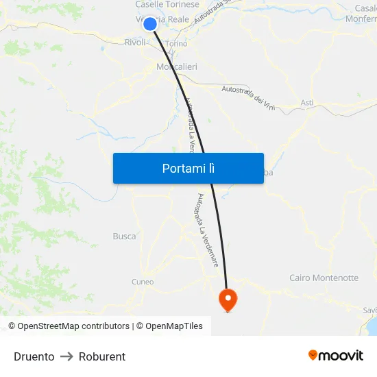 Druento to Roburent map