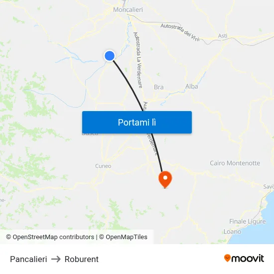 Pancalieri to Roburent map