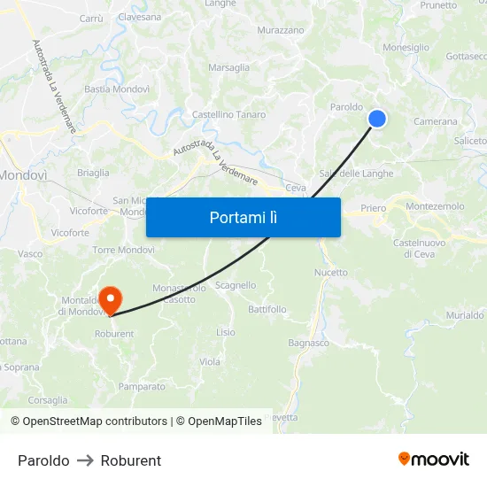 Paroldo to Roburent map