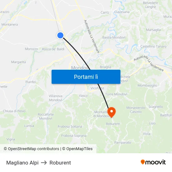 Magliano Alpi to Roburent map