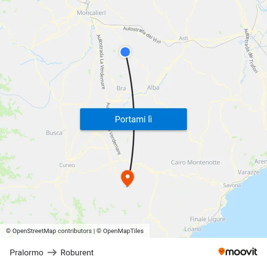 Pralormo to Roburent map