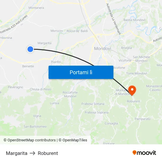 Margarita to Roburent map