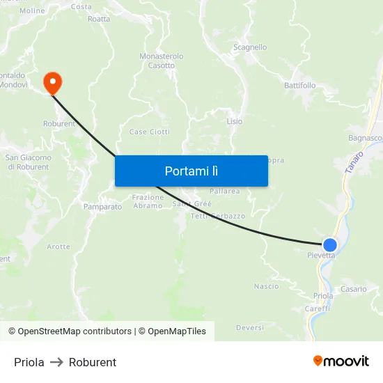 Priola to Roburent map