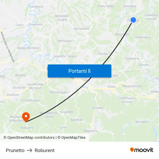 Prunetto to Roburent map