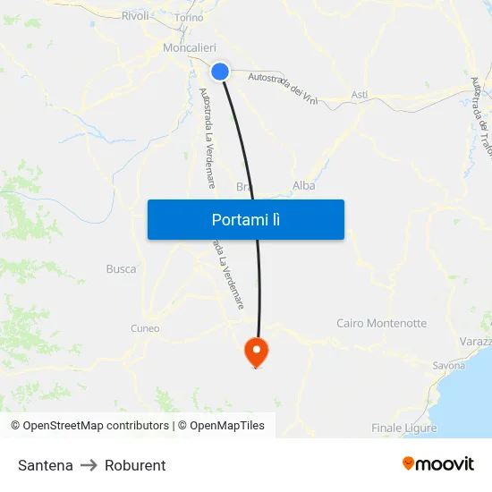 Santena to Roburent map
