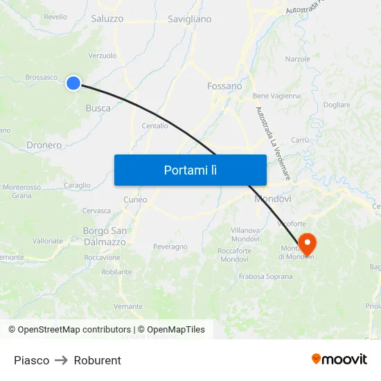 Piasco to Roburent map
