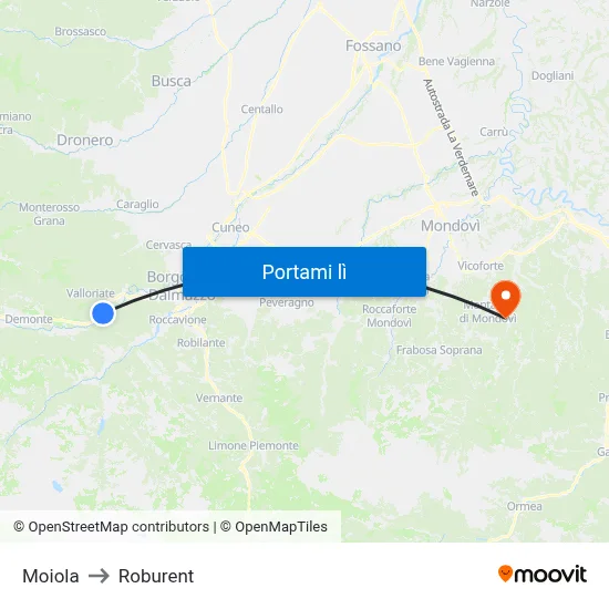 Moiola to Roburent map