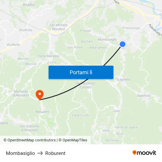 Mombasiglio to Roburent map