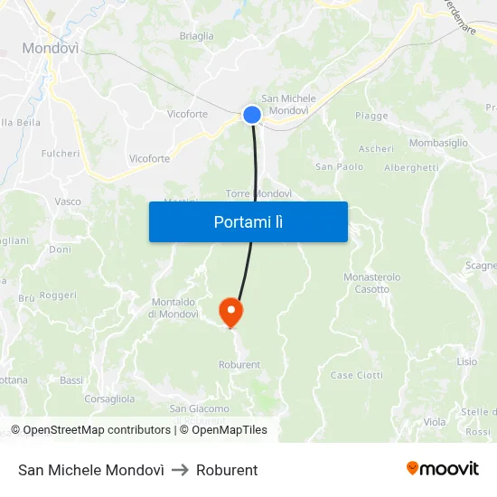 San Michele Mondovì to Roburent map